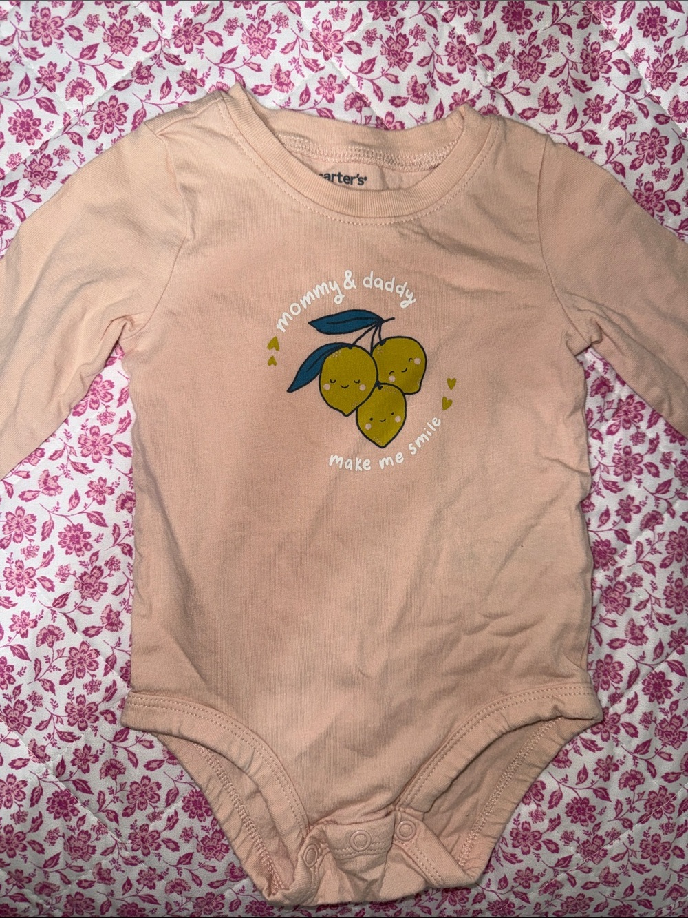 Carter's Peach Long-Sleeve One-Piece with Fruit Graphic